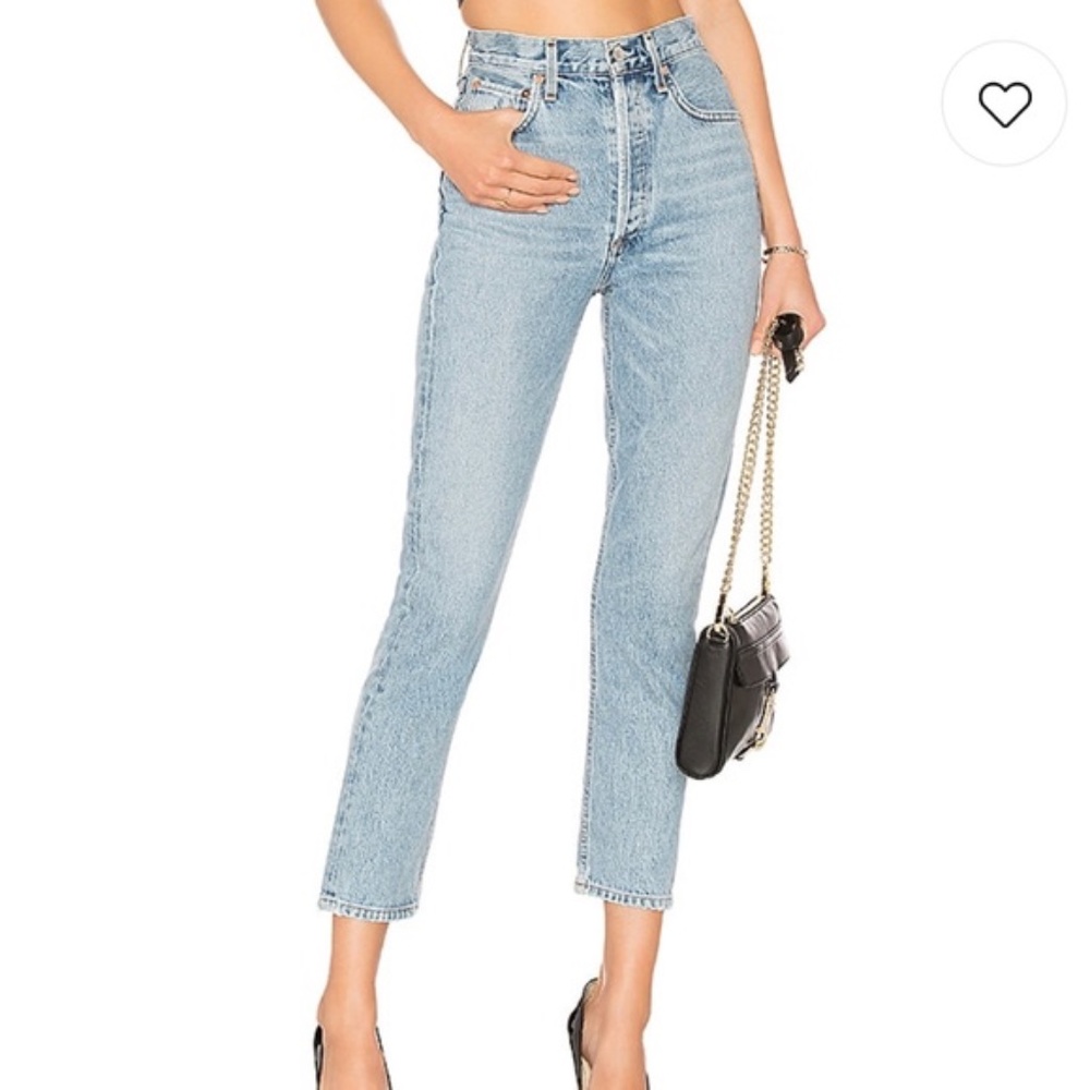Agolde Riley High-Rise Distressed Straight Crop Jeans Stretch Button Fly NWT